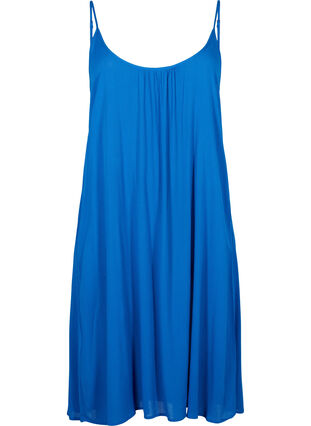 Effen viscose jurk met bandjes, Victoria blue, Packshot image number 0