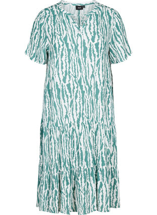 Viscose jurk met print en korte mouwen, Green Animal Print, Packshot image number 0