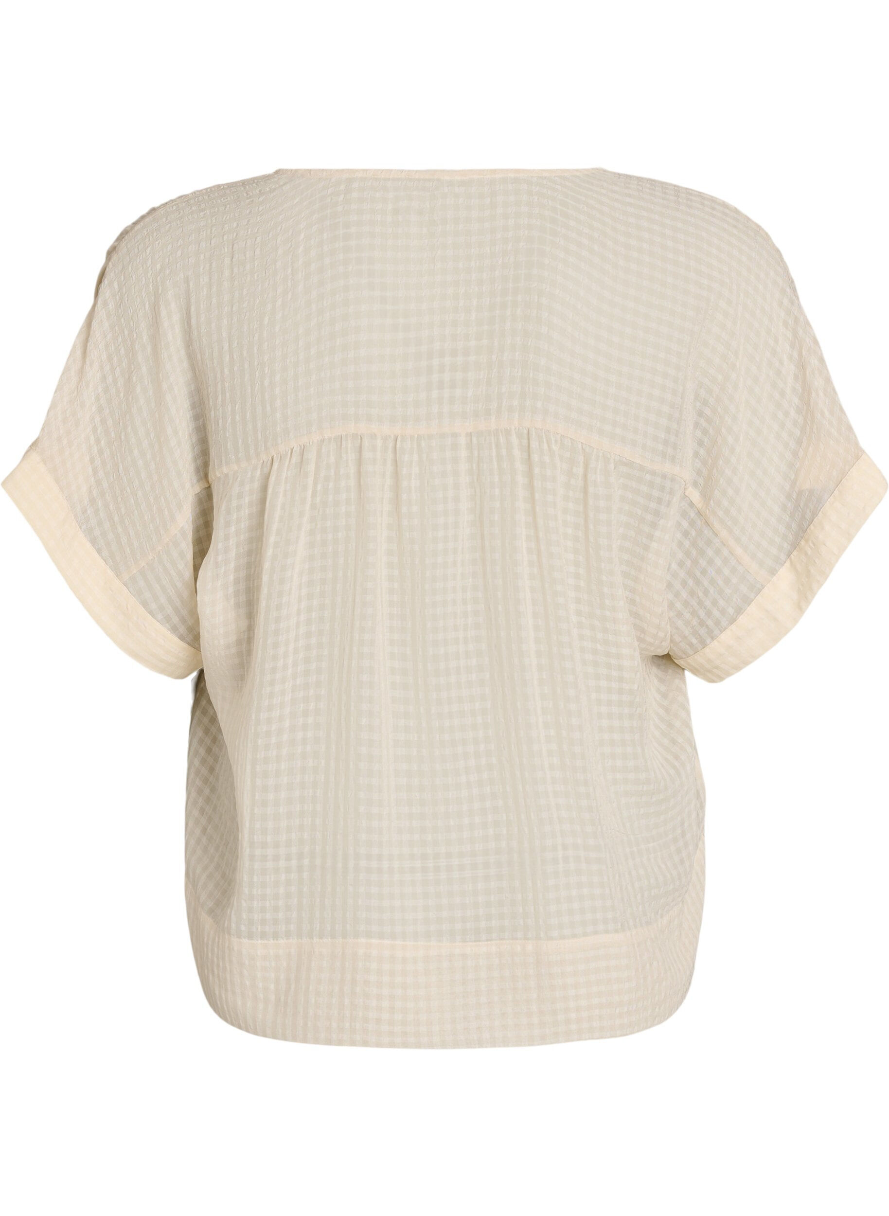 ZizziSeersucker blouse met V-hals, Beige, Packshot image number 1