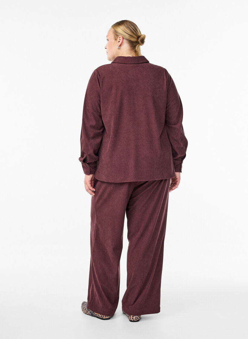 Fluwelen broek met wijde pijpen, Donker Bordeaux, Model image number 1