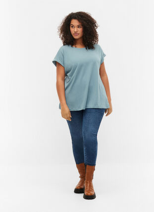 T-shirt à manches courtes en coton mélangé, Smoke Blue, Model image number 2
