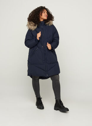 Manteau d'hiver avec capuche et bordure en fausse fourrure, Night Sky, Model image number 4