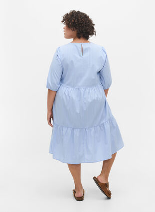 Robe rayée à manches courtes bouffantes, Blue As Sample, Model image number 1