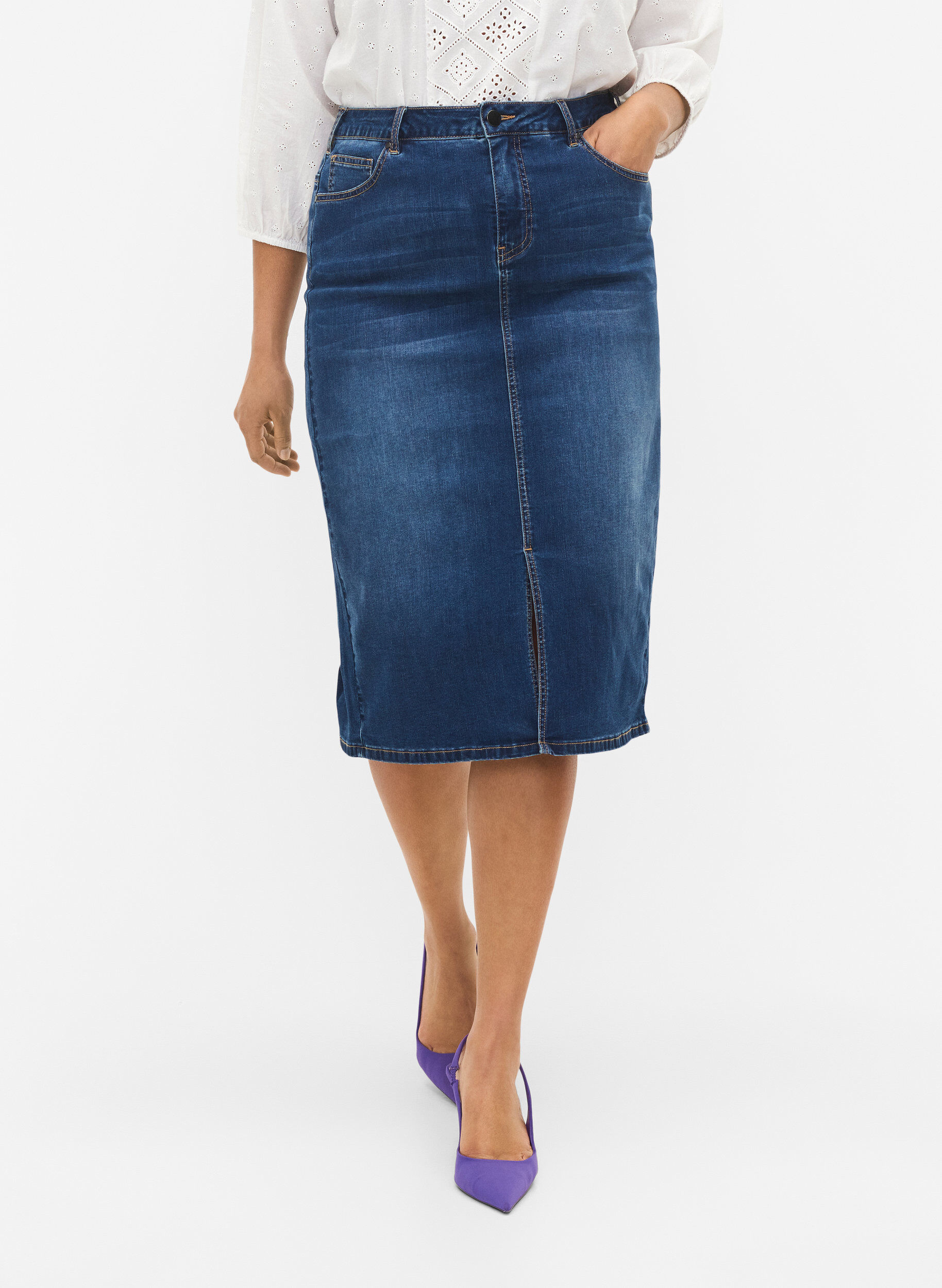 ZizziDenim midi-rok met split, Blauw, Model image number 3