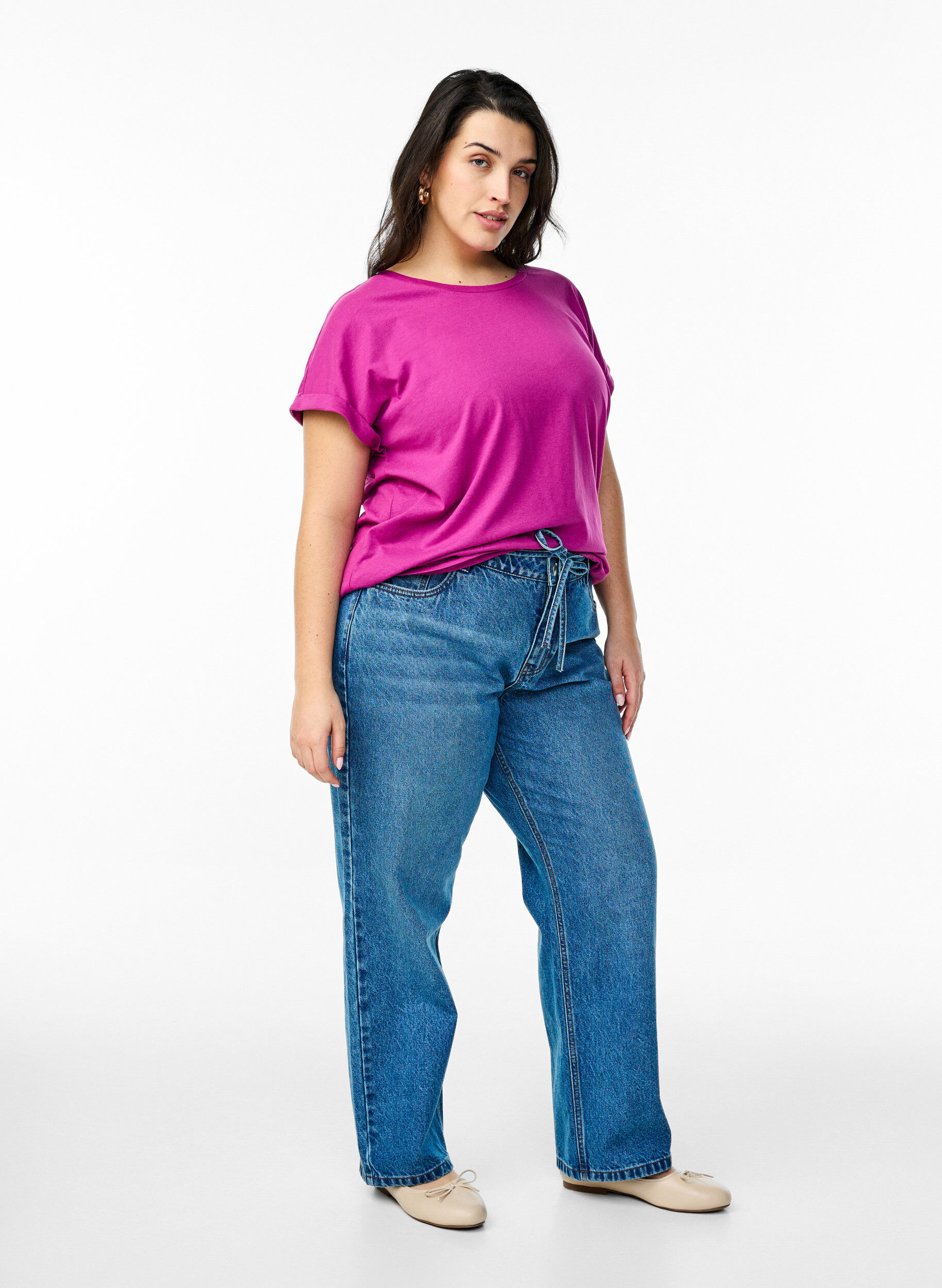 ZizziT-shirt met korte mouwen van katoenmix, Paars, Model image number 1