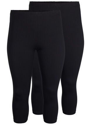 FLASH - 2-pack leggings 3/4 en coton, Black / Black, Packshot image number 0