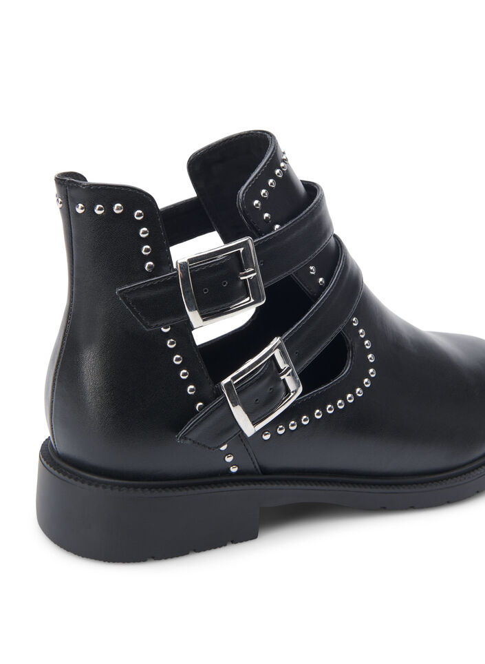 Wide fit - Enkellaarsjes met studs, Black, Packshot image number 3