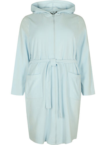 Robe de chambre avec fermeture éclair et capuche, Cashmere Blue, Packshot image number 0