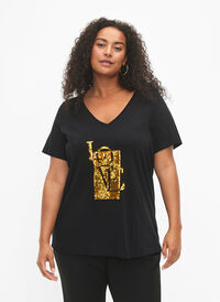 Katoenen T-shirt met pailletten, Black w. Love, Model