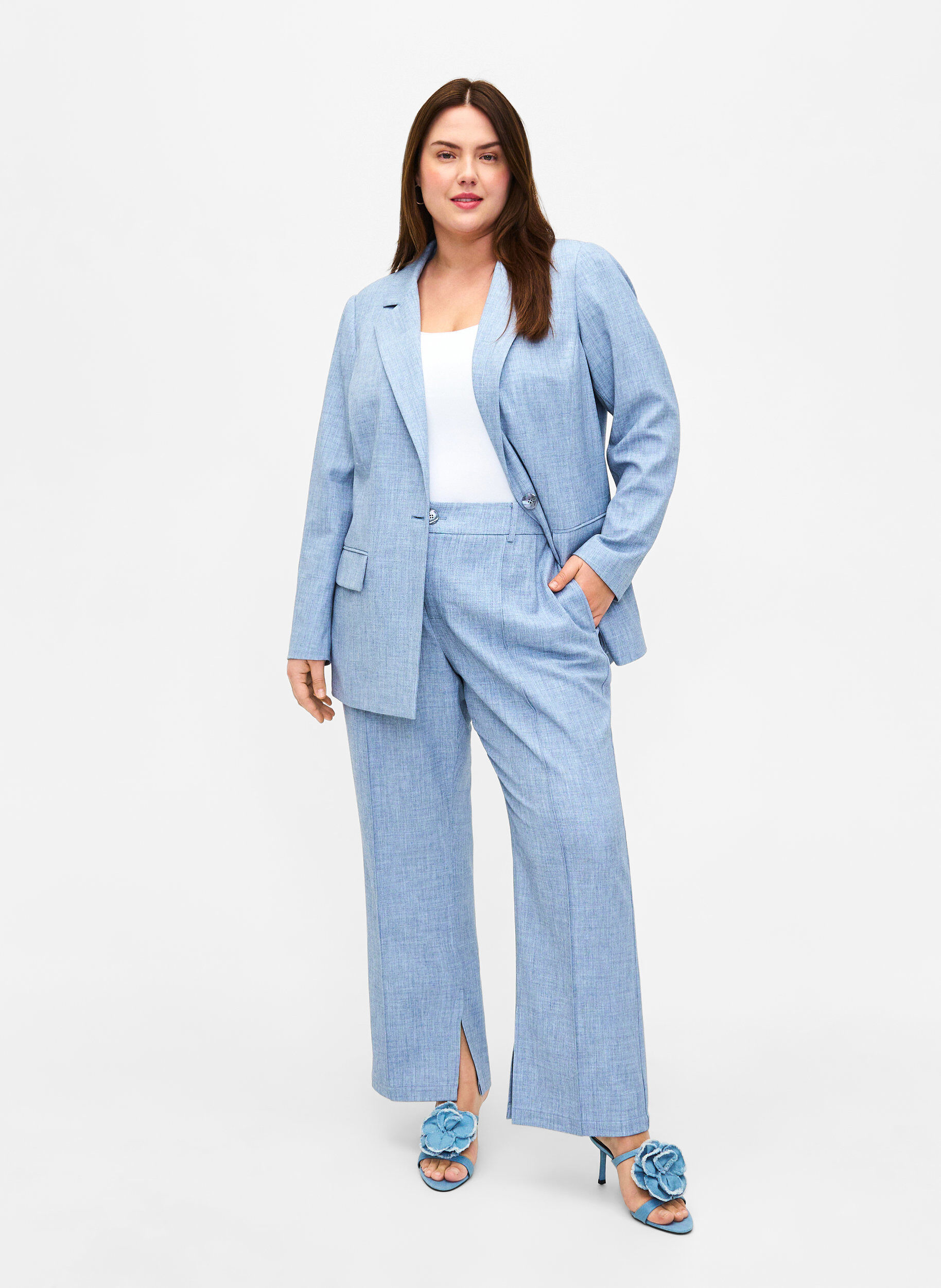 ZizziGem&ecirc;leerde broek met elastiek en knoopsluiting, Infinity , Model image number 0