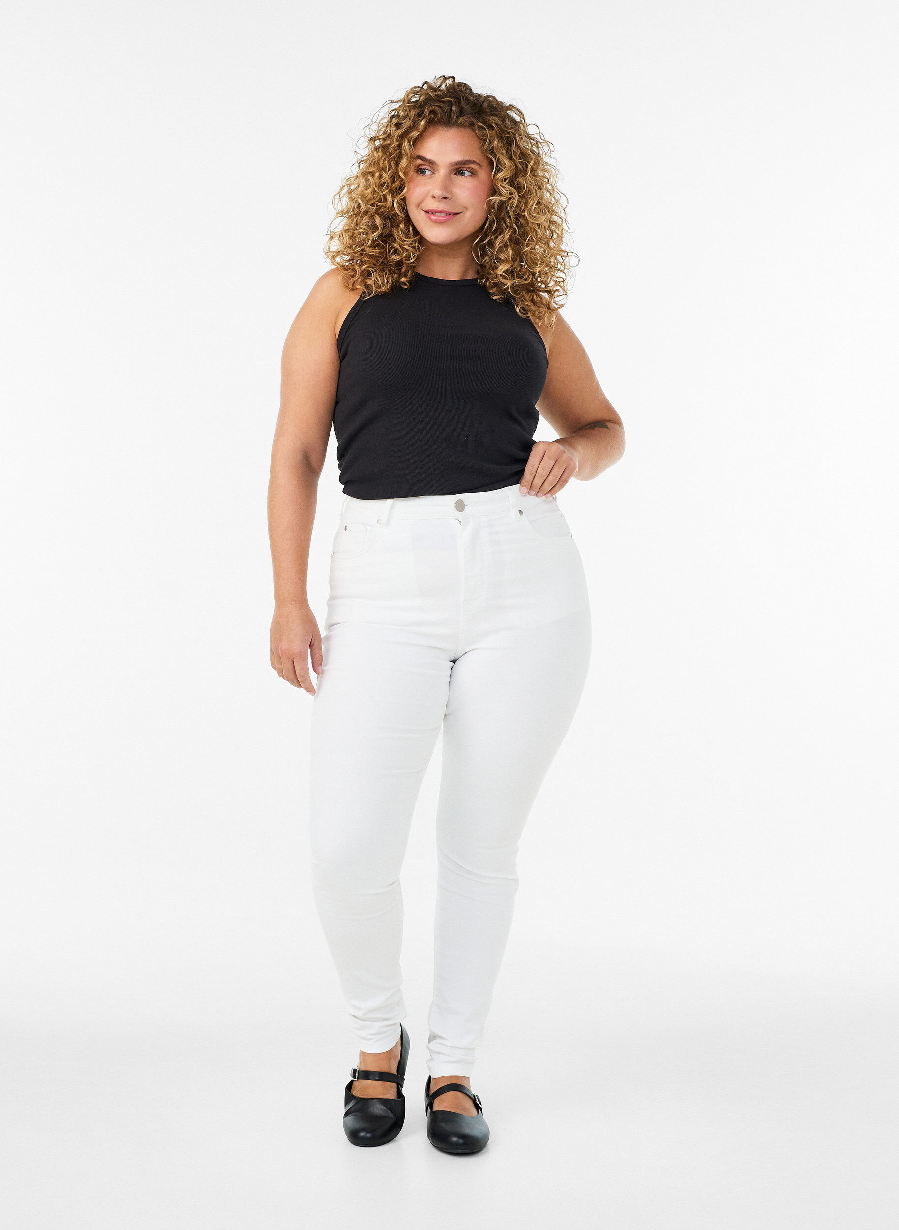 Jean Amy taille haute coupe super slim, Blanc, Model