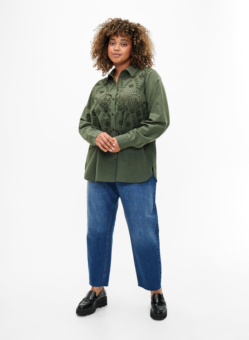 Chemise en coton avec broderie anglaise, Thyme, Model image number 2