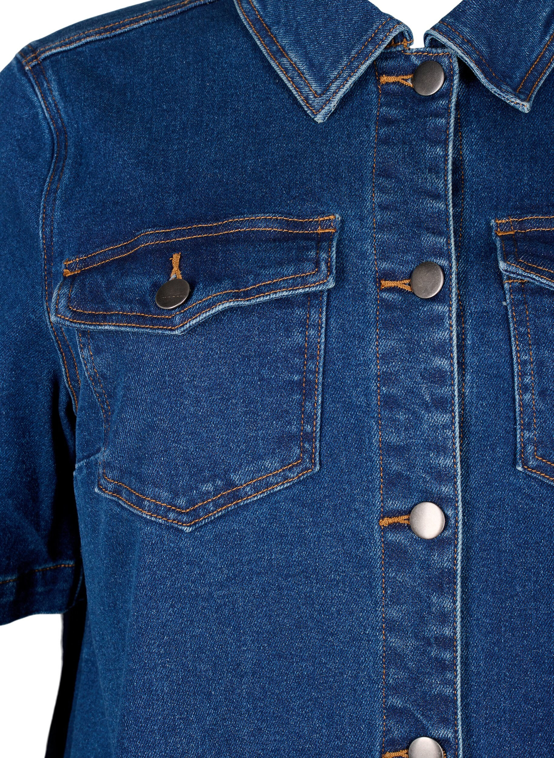 ZizziDenim jurk met knopen en korte mouwen, Blauw, Packshot image number 2