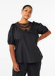 Blouse met korte mouwen en kant detail, Black, Model image number 0