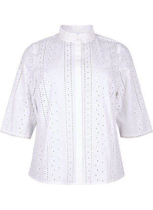 Chemise en coton avec un motif à trous, Bright White, Packshot image number 0