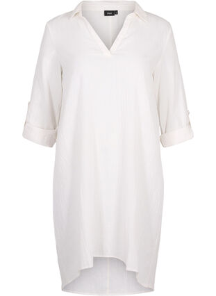 Gestreepte jurk gemaakt van katoen en linnen, White, Packshot image number 0