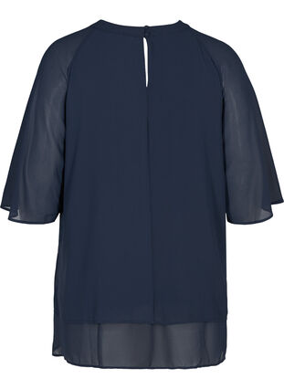 Chiffon blouse met 3/4 mouwen, Navy Blazer, Packshot image number 1