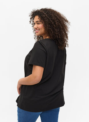 T-shirt à manches courtes avec détails en dentelle, Black, Model image number 1