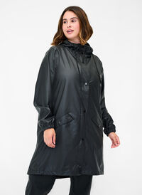 Veste de pluie avec capuche et fermeture boutonnée, Black, Model