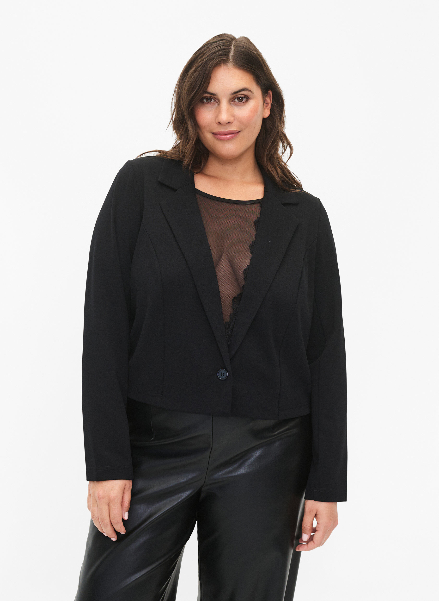 Zizzi Blazer court avec bouton, Black, Model image number 0