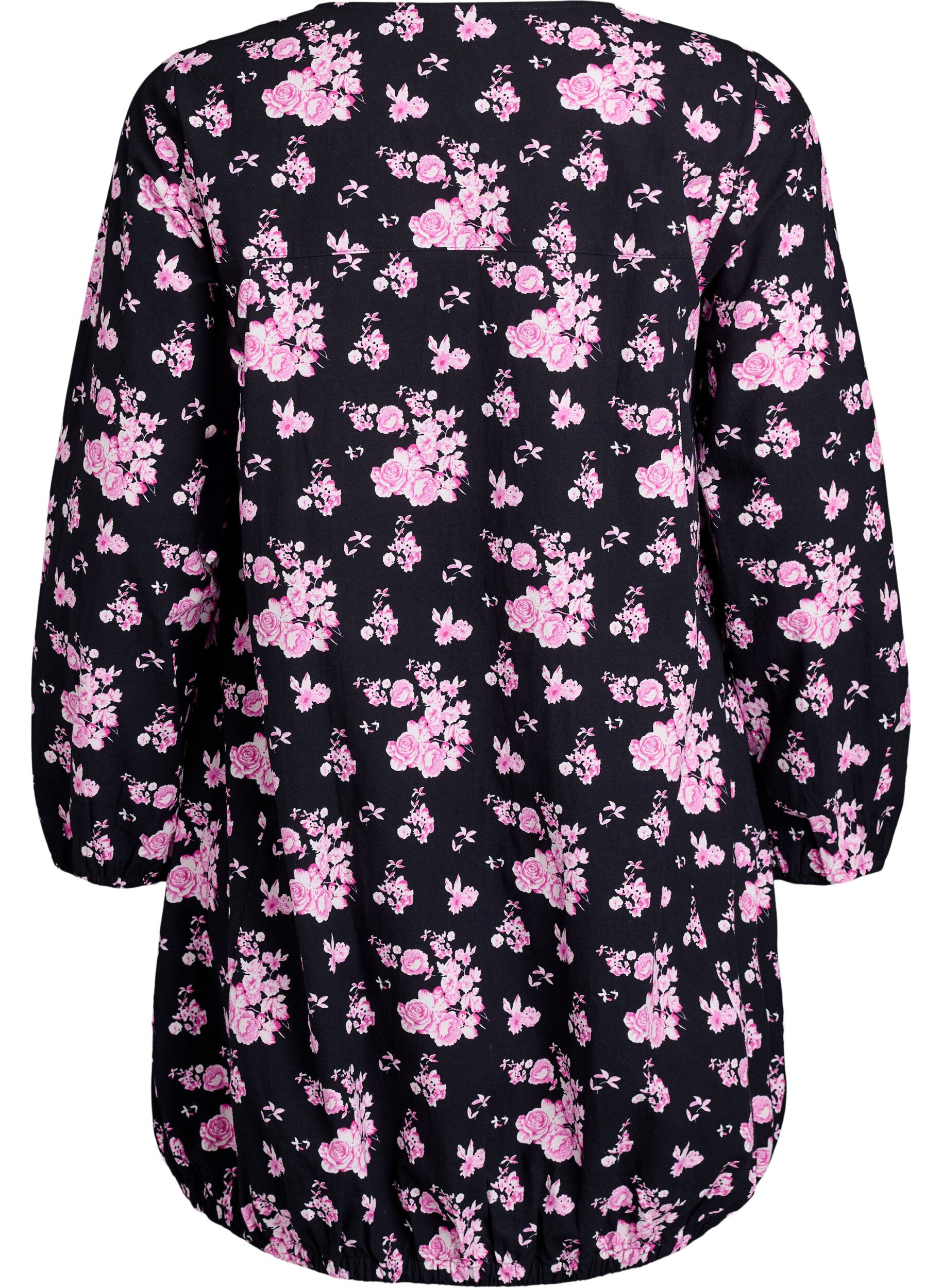 Zizzi Robe courte en coton avec un ourlet &eacute;lastique et des manches longues, Noir, Packshot image number 1
