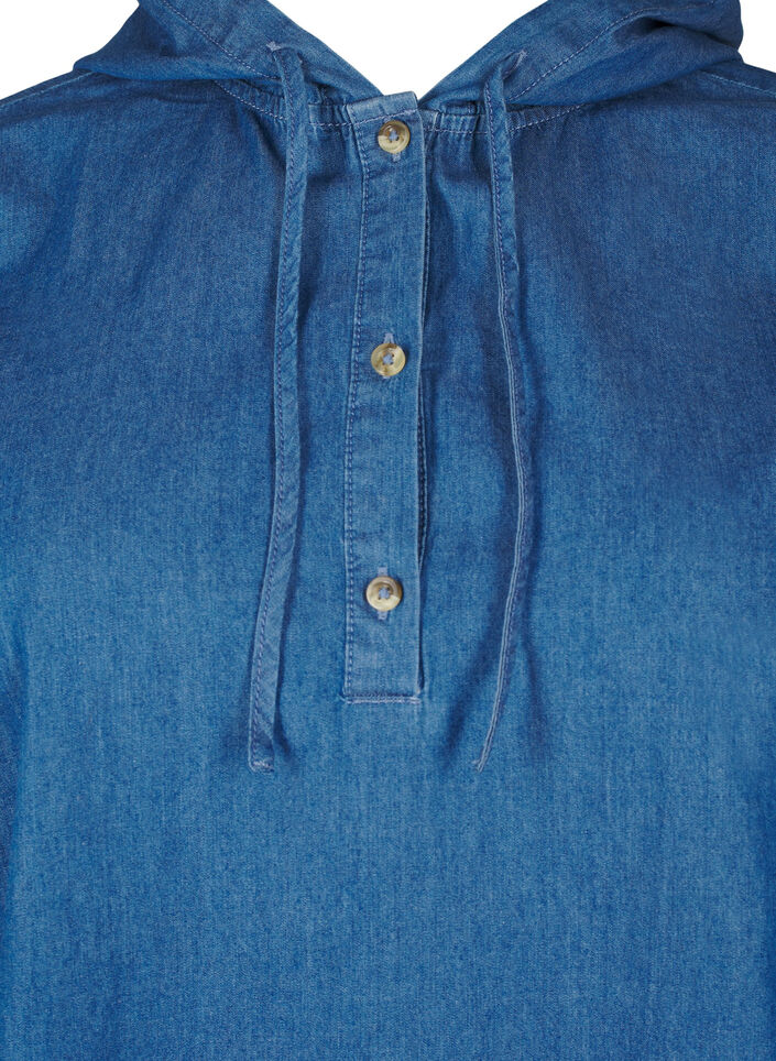 Denim blouse met capuchon, Medium Blue Denim, Packshot image number 2