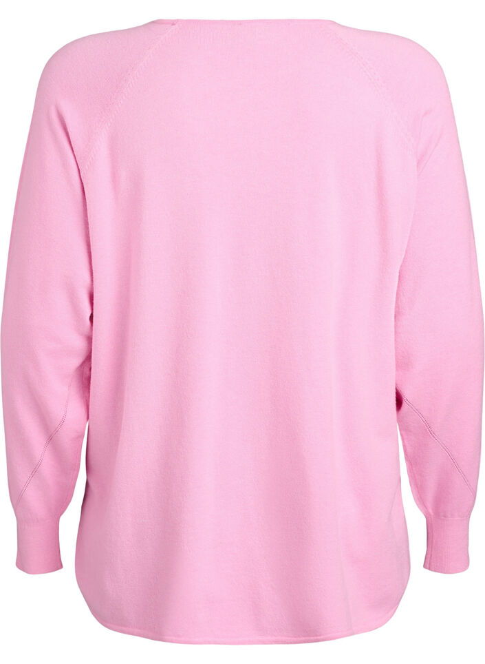 Gebreide blouse met ronde hals en gebreid patroon, Roze, Packshot image number 1