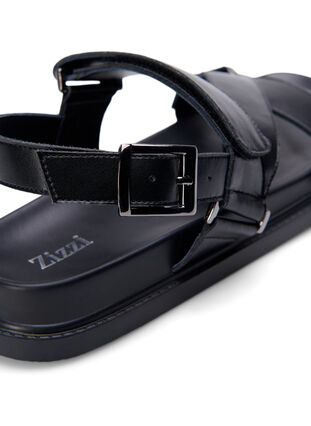 Leren sandaal met brede pasvorm en verstelbare bandjes, Black, Packshot image number 4