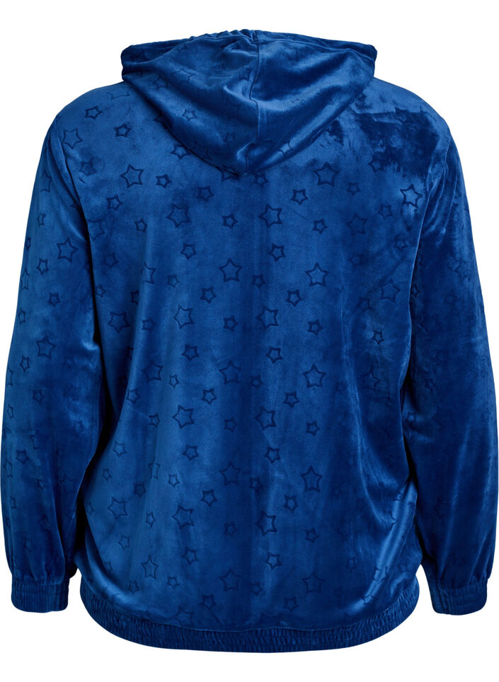 Velours vest met capuchon en zakken, Blauw, Packshot image number 1