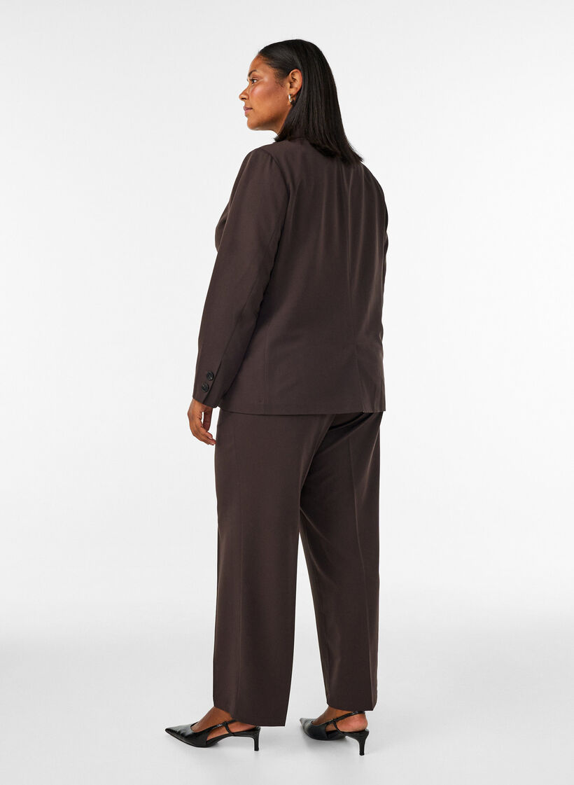 Pantalon de tailleur taille haute avec plis marqu&eacute;s, Marron, Model image number 1