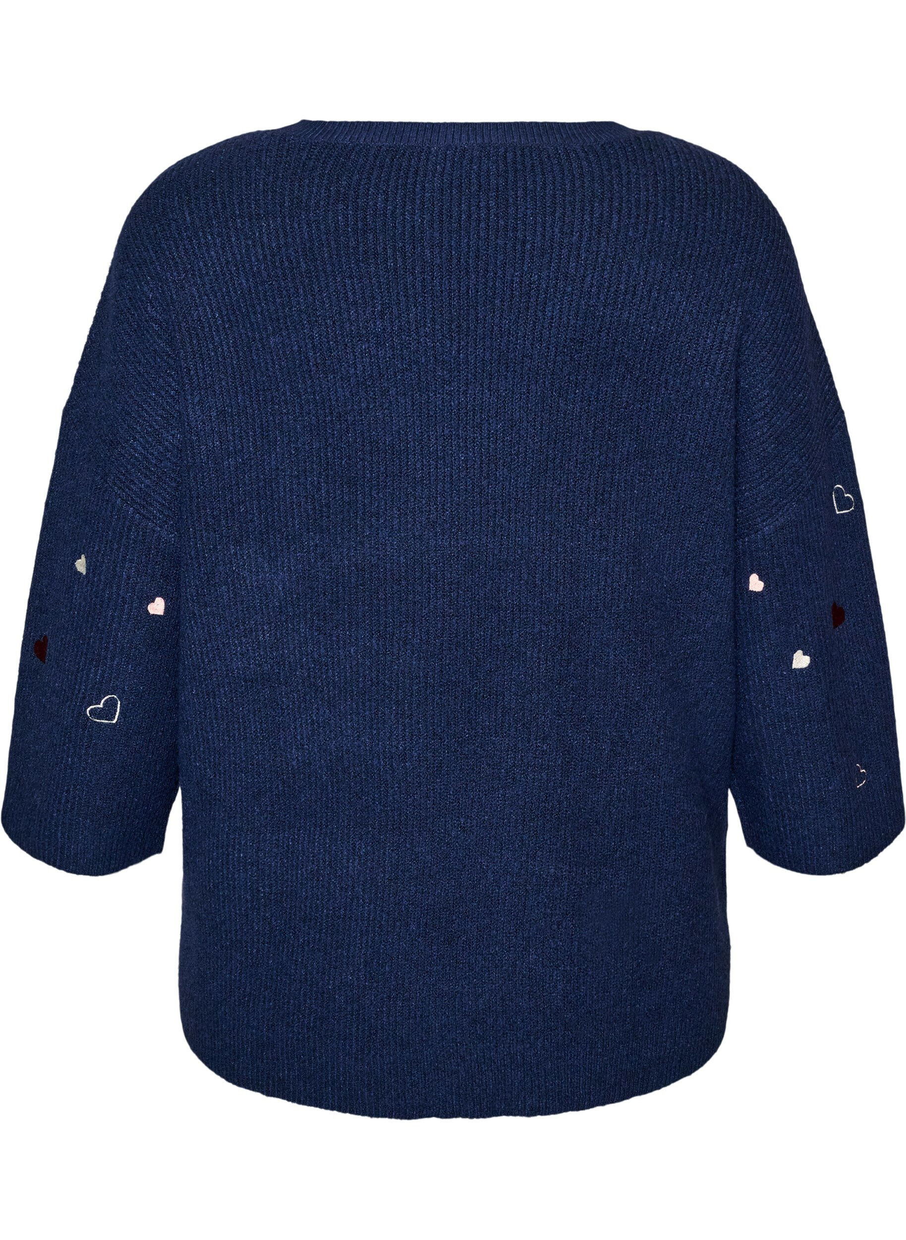 ZizziPull &agrave; c&oelig;urs et manches 3/4, Bleu, Packshot image number 1