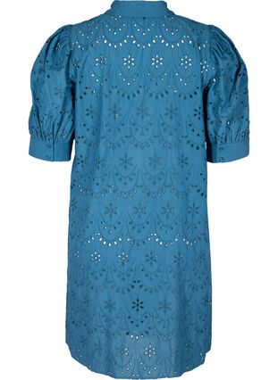 Katoenen jurk met borduursel anglaise en pofmouwen, Midnight, Packshot image number 1