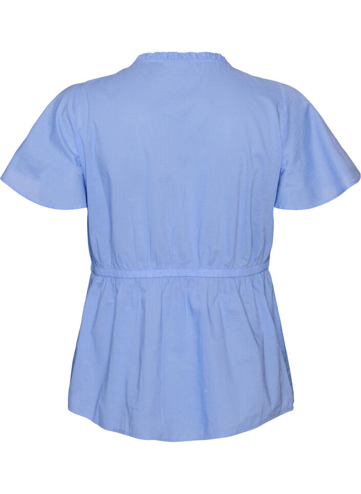 Blouse en coton avec lien &agrave; nouer et taille &eacute;lastiqu&eacute;e, Bleu, Packshot image number 1