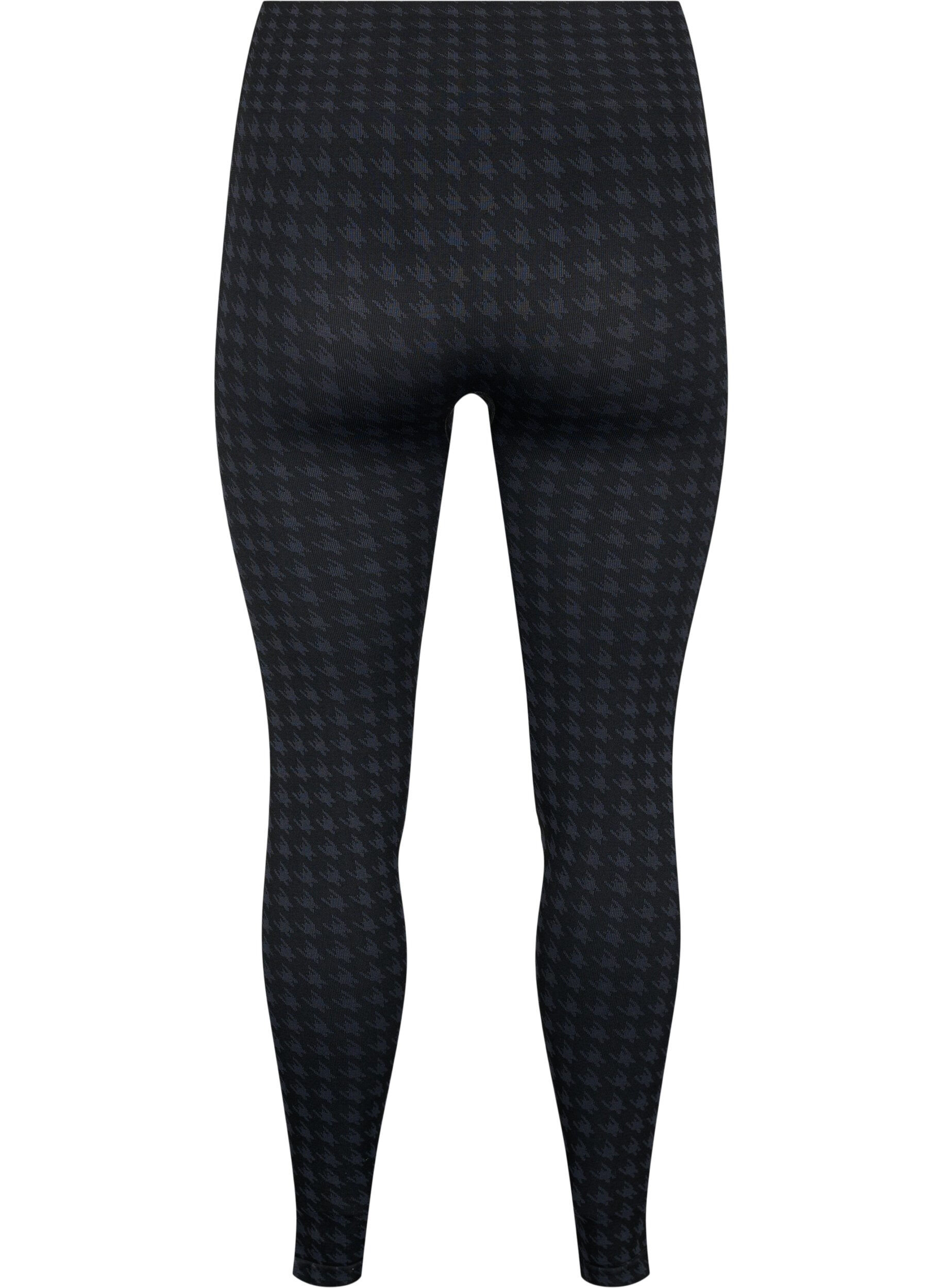 ZizziNaadloze legging in pied-de-poule patroon, Black w. Dark Grey, Packshot image number 1