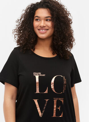 T-shirt en coton à manches courtes avec impression, Black W. Love , Model image number 2