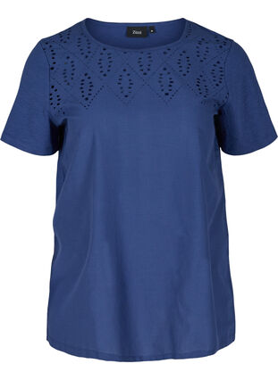 T-shirt met korte mouwen en broderie anglaise, Twilight Blue, Packshot image number 0