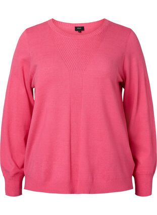 Pull en tricot de couleur unie avec nervures, Hot Pink Mel., Packshot image number 0