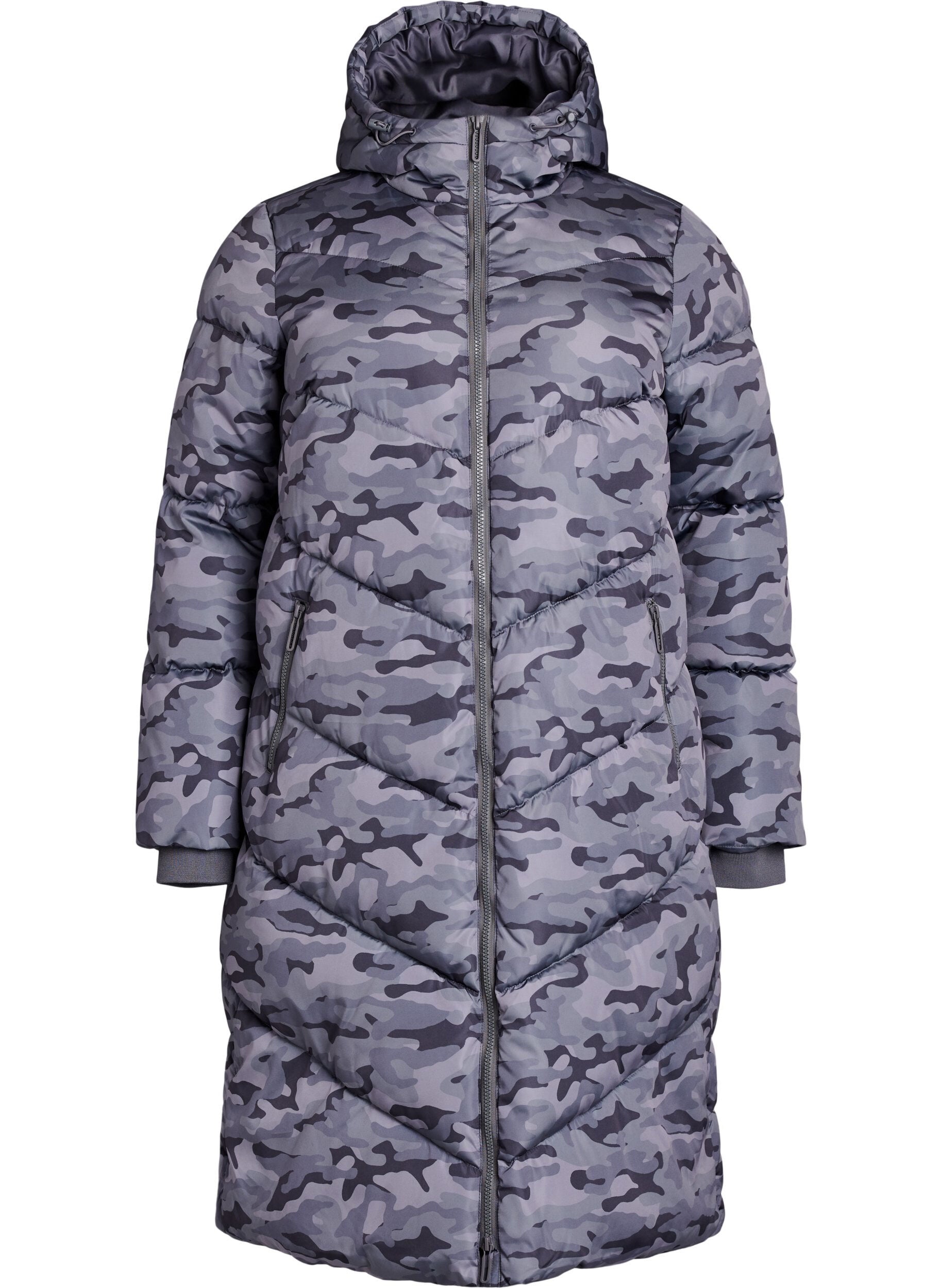 ZizziDoudoune longue camouflage, Gris anthracite, Packshot image number 0
