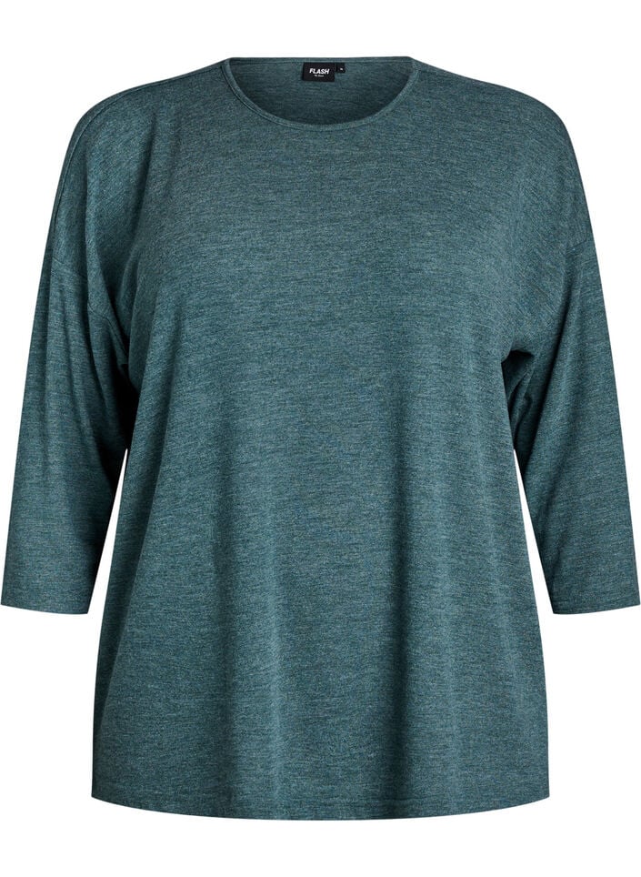 Jersey blouse met 3/4 mouwen, Groen, Packshot image number 0