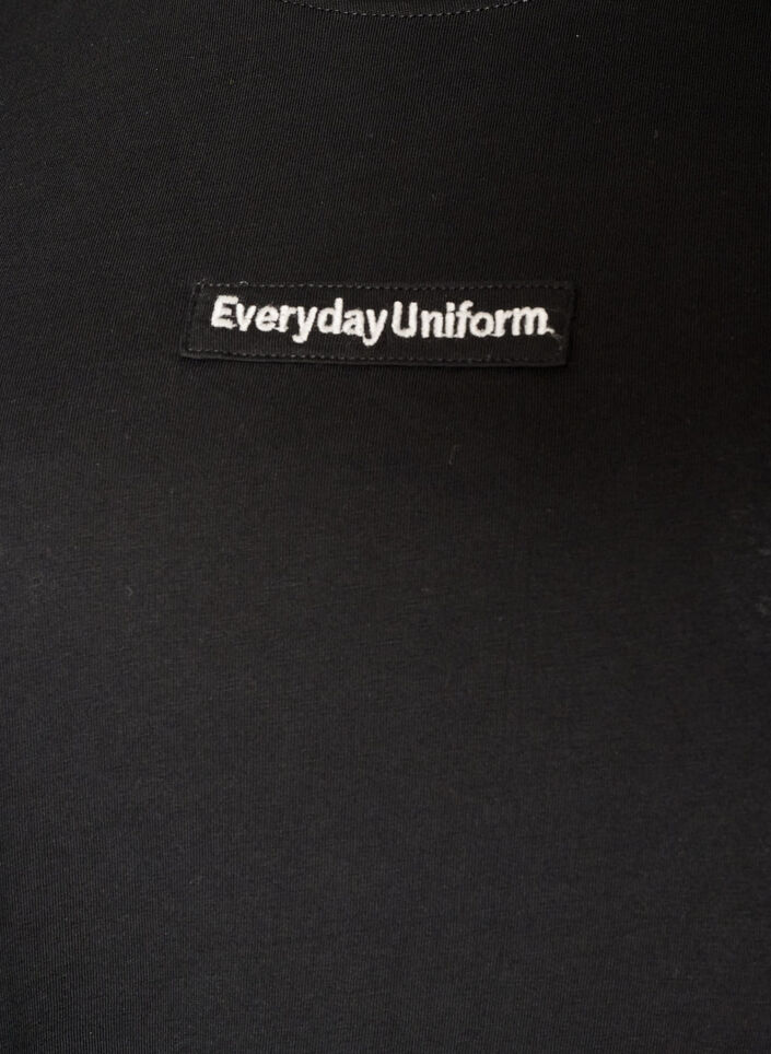 T-shirt en coton avec badge texte, Noir, Packshot image number 2