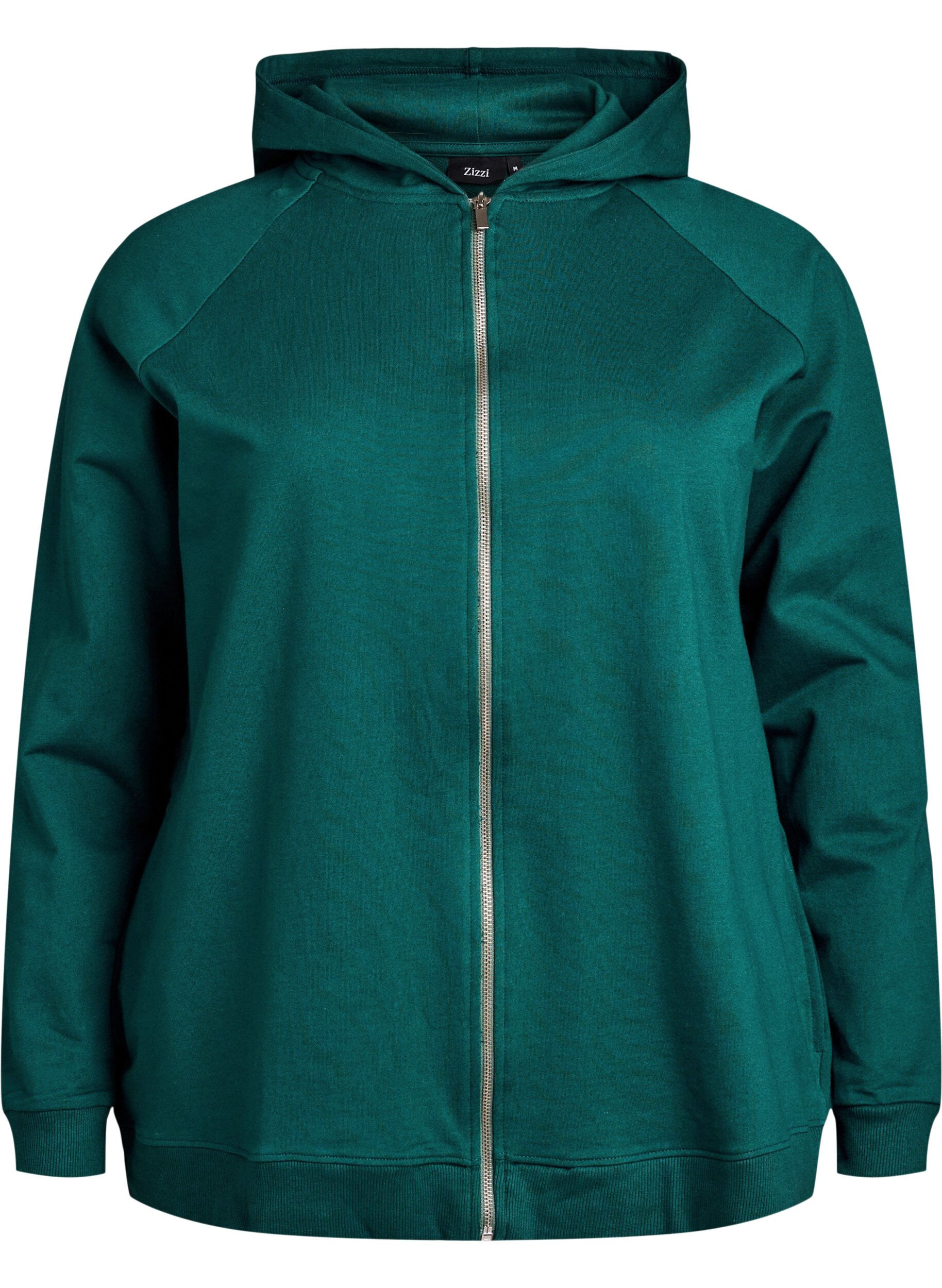 ZizziHoodie met ritssluiting en achterkant print, Groen, Packshot image number 0