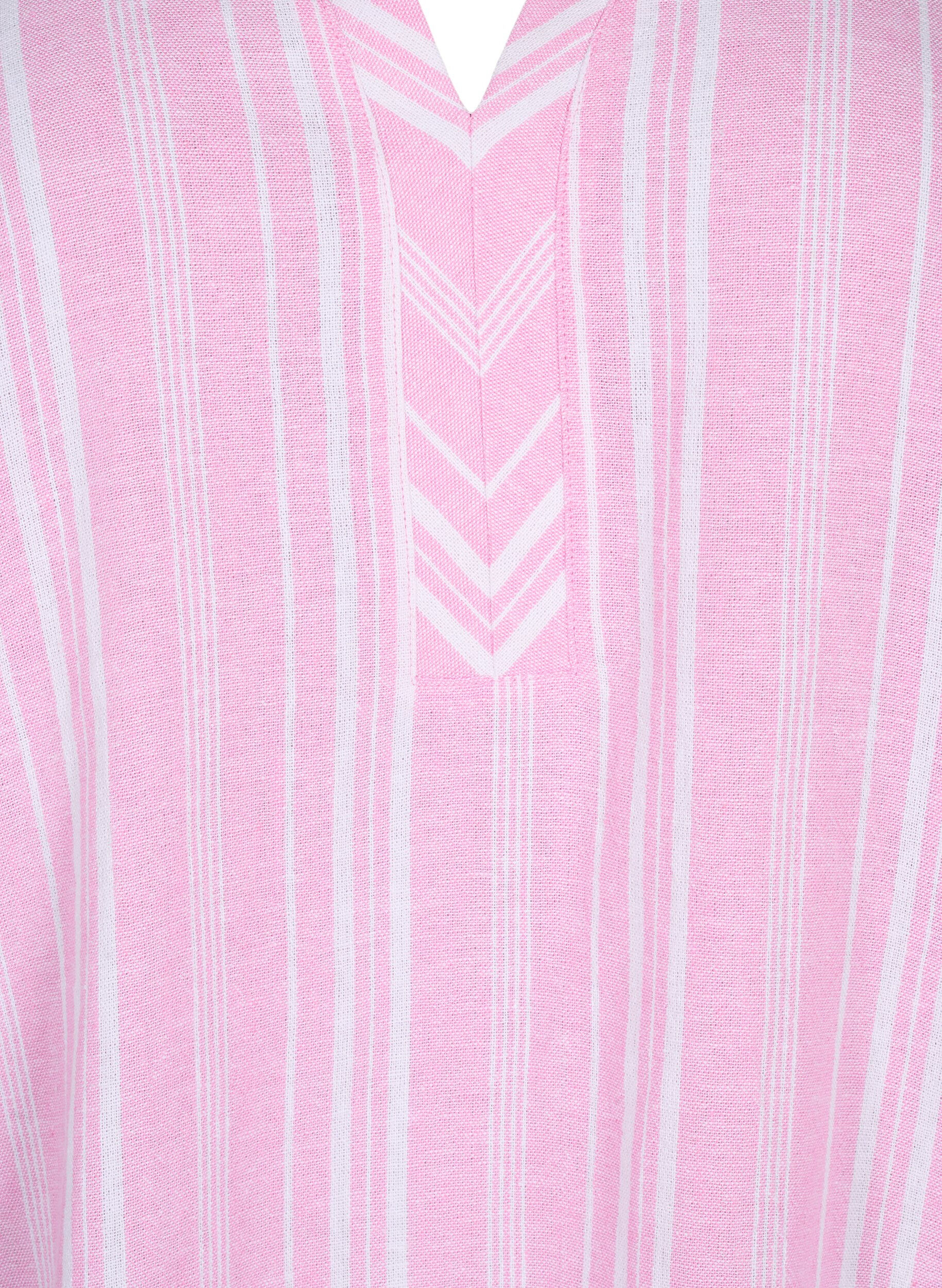 ZizziGestreepte blouse in een mix van linnen en viscose, Roze, Packshot image number 2