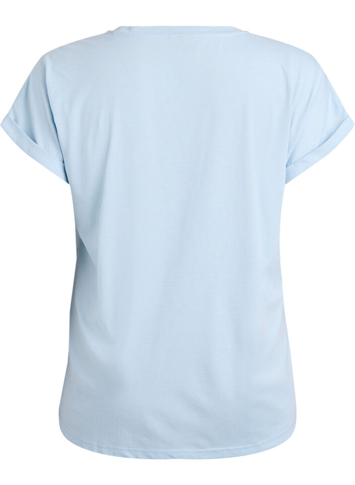 T-shirt &agrave; manches courtes en coton m&eacute;lang&eacute;, Bleu Clair, Packshot image number 1