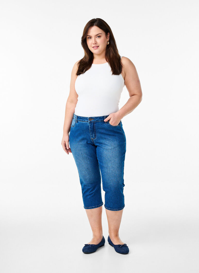 Emily slim fit denim capribroek, Blauw, Model image number 1