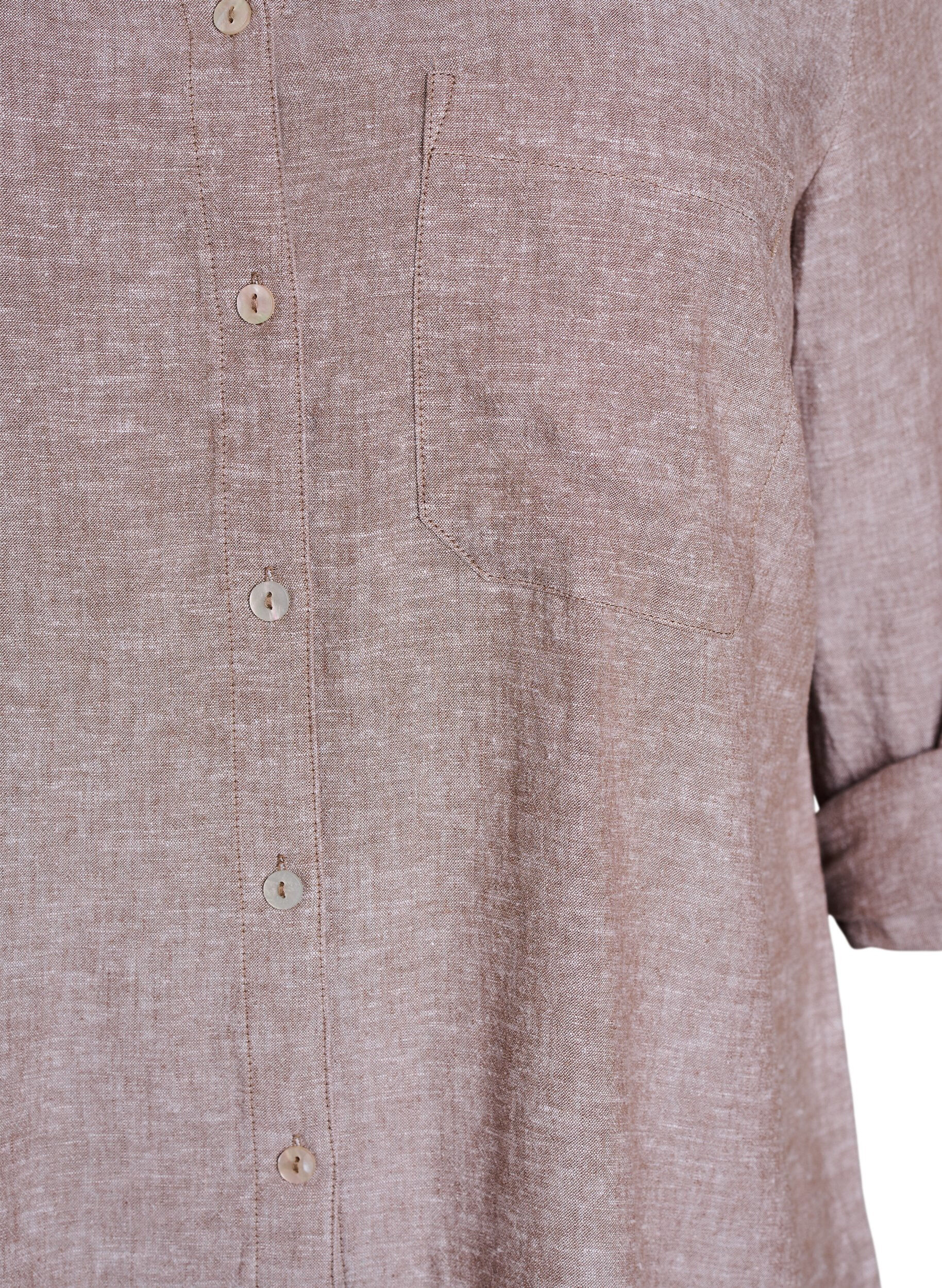 Zizzi Chemise en lin et viscose avec manches 3/4, Marron, Packshot image number 2