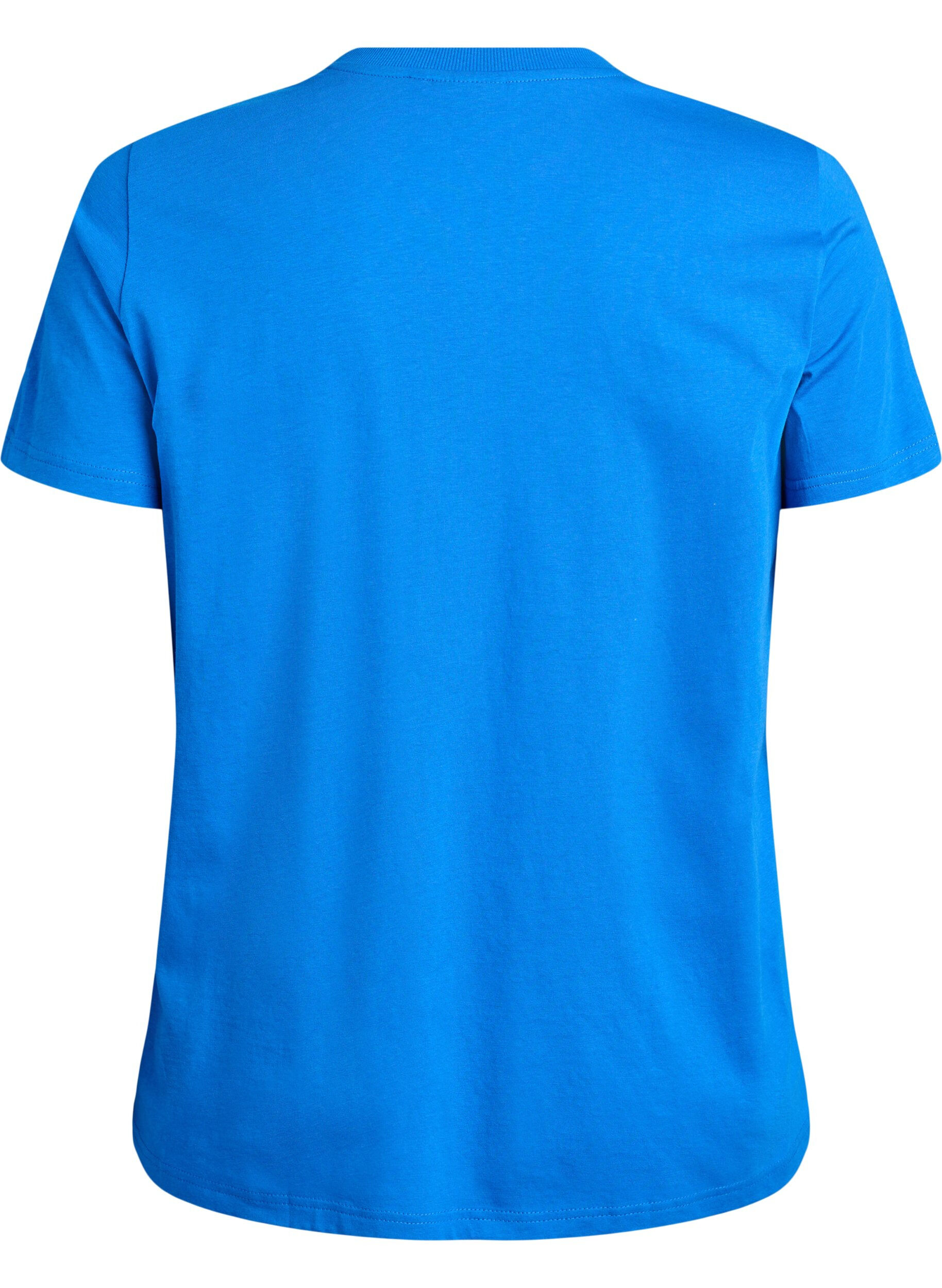 Zizzi T-shirt basique en coton &agrave; col rond, Bleu, Packshot image number 1