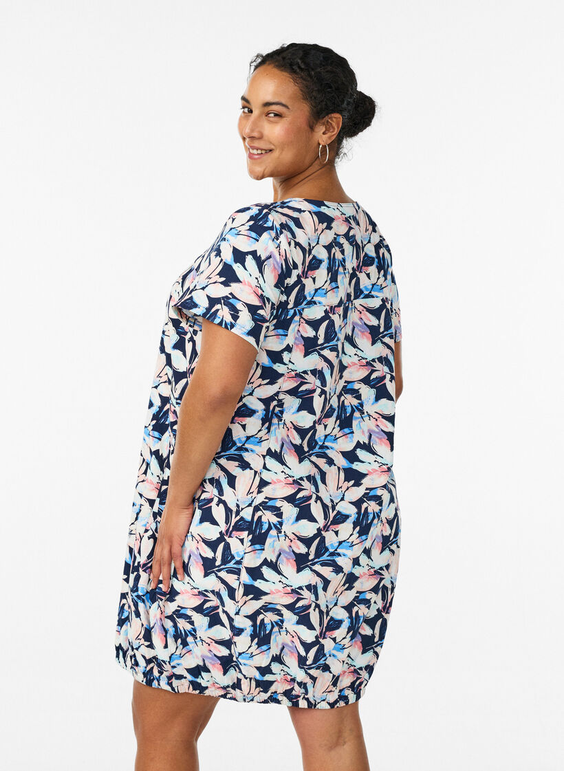 Robe en coton &agrave; manches courtes avec imprim&eacute;, Bleu, Model image number 2