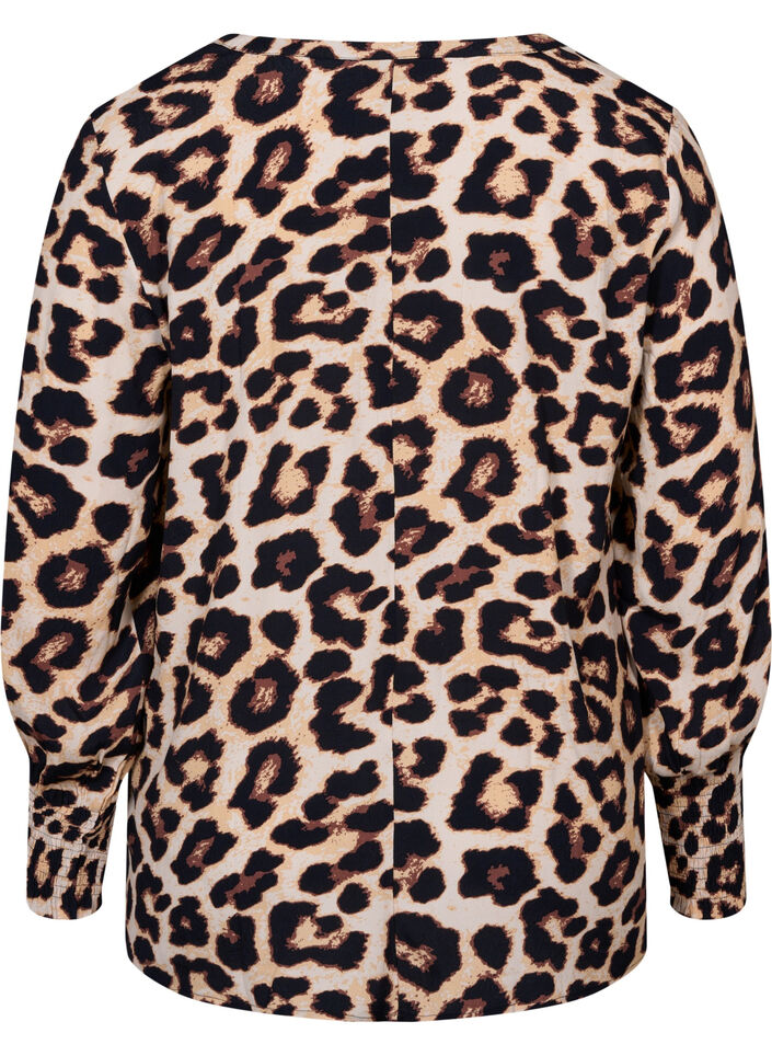 Blouse en viscose imprimée avec smock, Leo AOP, Packshot image number 1