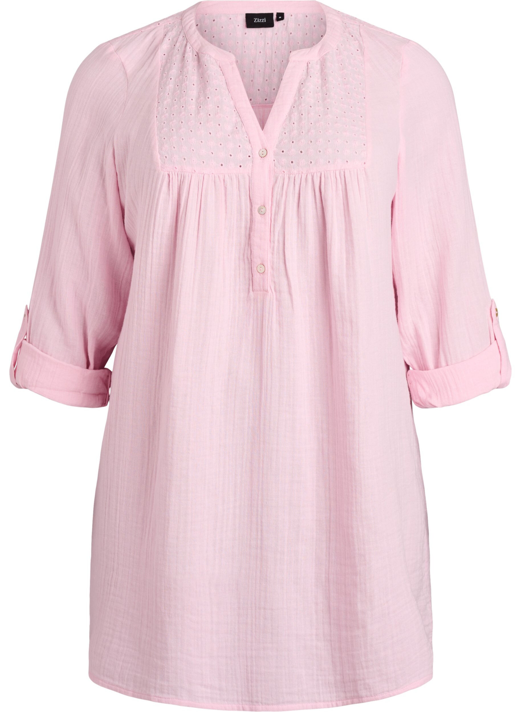 ZizziKatoenen mousseline tuniek met broderie anglaise, Roze, Packshot image number 0