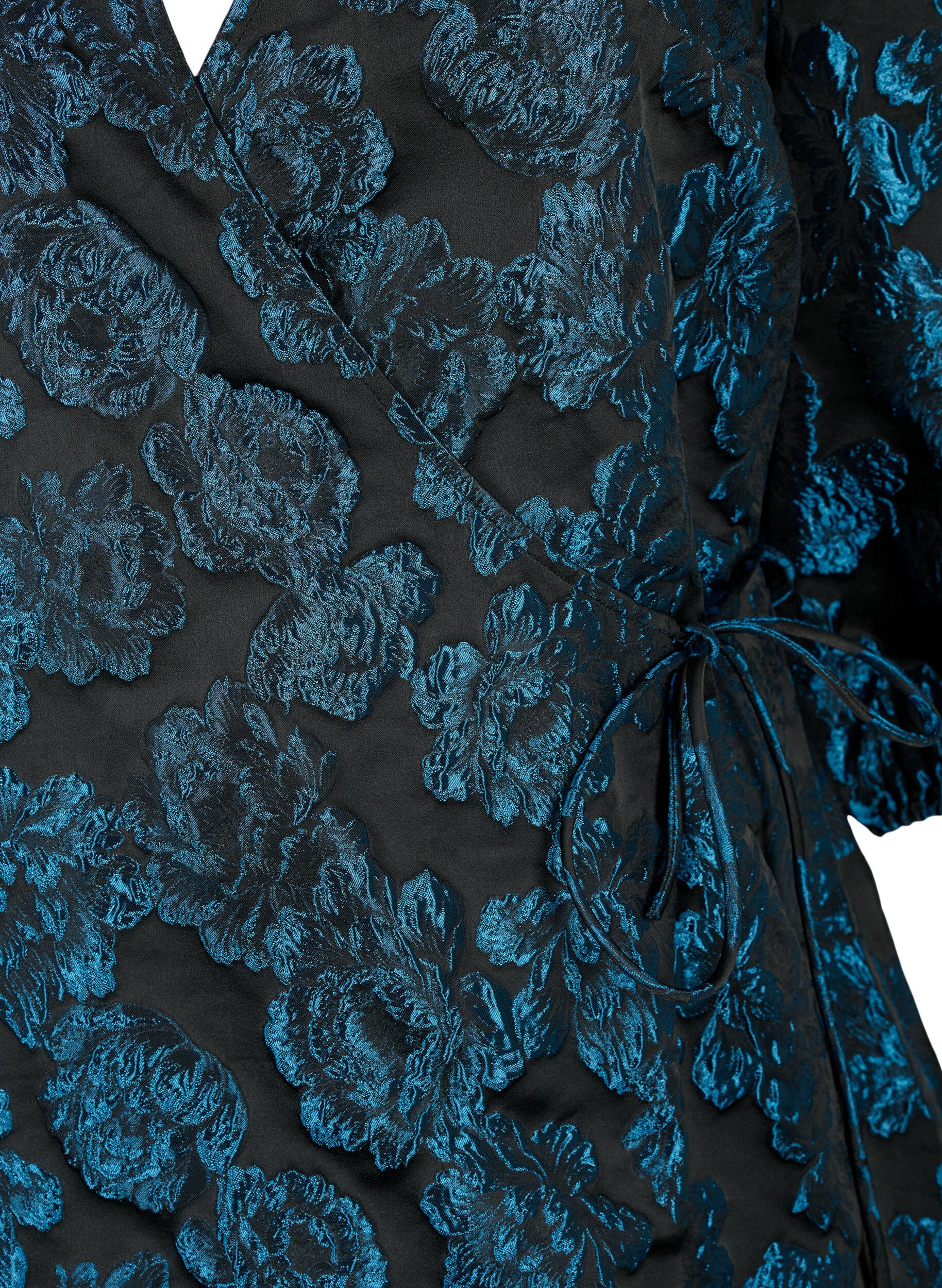 Zizzi Robe portefeuille en jacquard avec manches 3/4, Black Blue, Packshot image number 2